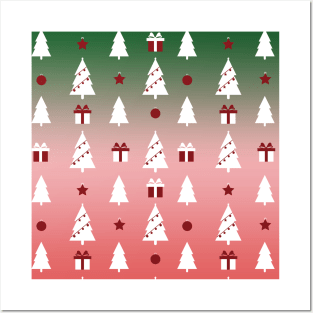 Christmas Pattern with christmas Tree, Star, Pine, Present Posters and Art